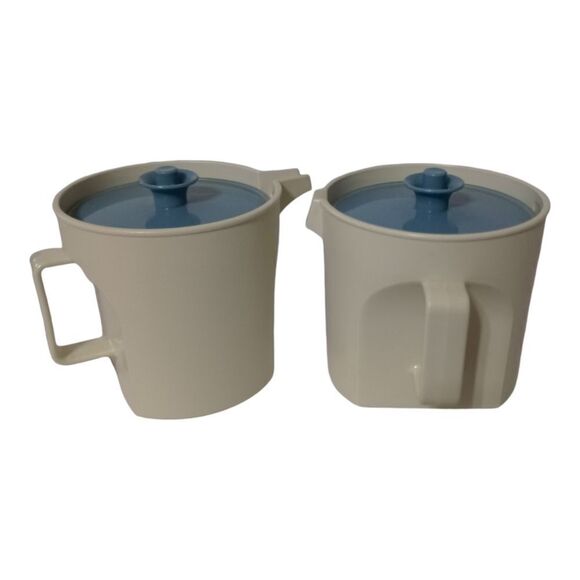 Tupperware Creamer Sugar Bowl Set Almond Blue Lids Retro 1415-2 & 1414-2 Vintage - Picture 12 of 16